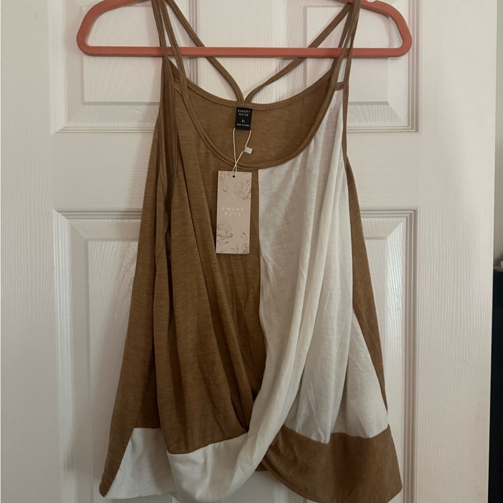 Tan and White Asymmetrical Wrap Camisole